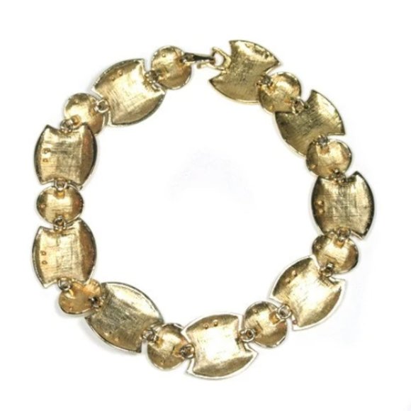 Vintage Unsigned Gold and Cream Enamel Linked Collar Necklace - Picture 3 of 3